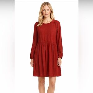 Poetry Linen Blend Drop Waist Shift Dress Rust Size 12